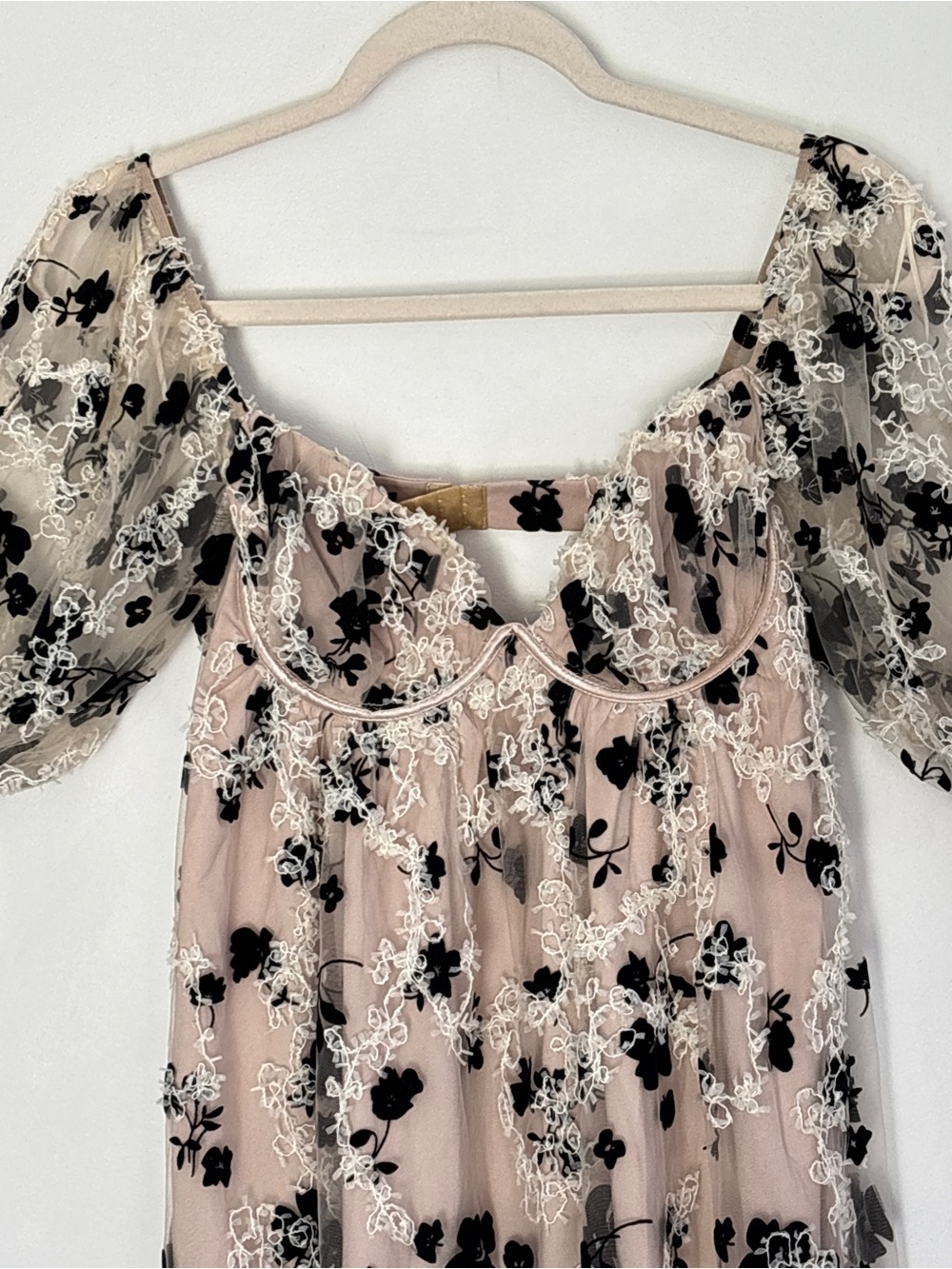 Storia Floral Crushed Velvet Mesh Lined Babydoll Mini Dress Size Small NEW *b8 - Picture 2 of 12